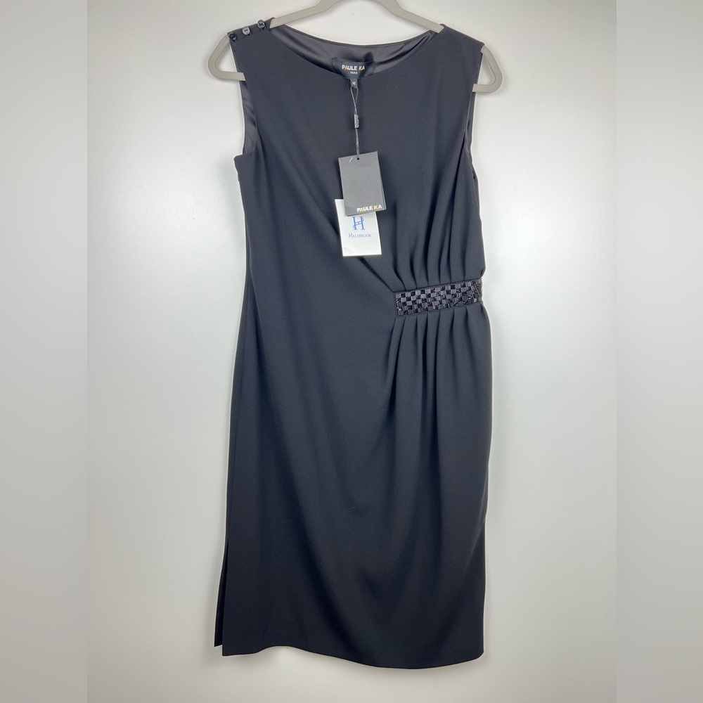 Paule Ka Sleeveless Ruched Crepe Dress Black Halsbrook NWT Size 42 or 8